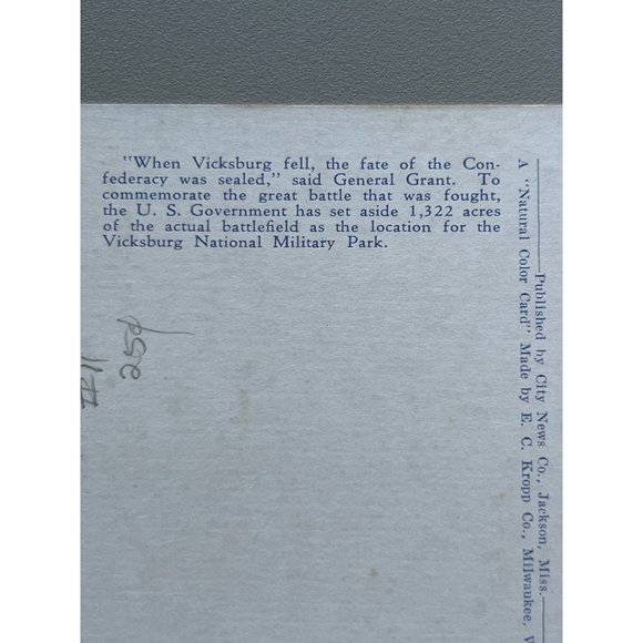 Louisiana Monument National Military Park Vicksburg MISS Postcard Souvenir - Picture 3 of 3